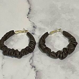 Brown Scrunchie Hoop Earrings